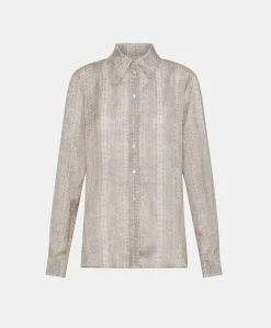 Camicia Estreta In Viscosa Lino - Panna/Perla