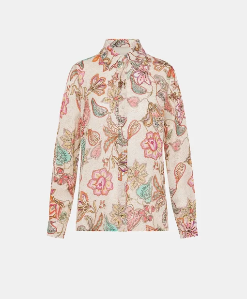 Camicia Estreta In Viscosa Lino - Rosa Multicolor