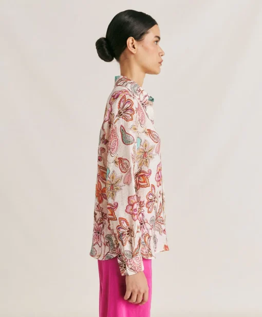 Camicia Estreta In Viscosa Lino - Rosa Multicolor