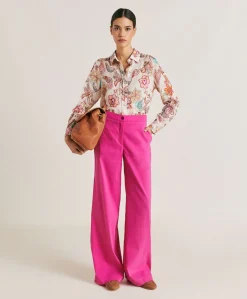 Camicia Estreta In Viscosa Lino - Rosa Multicolor