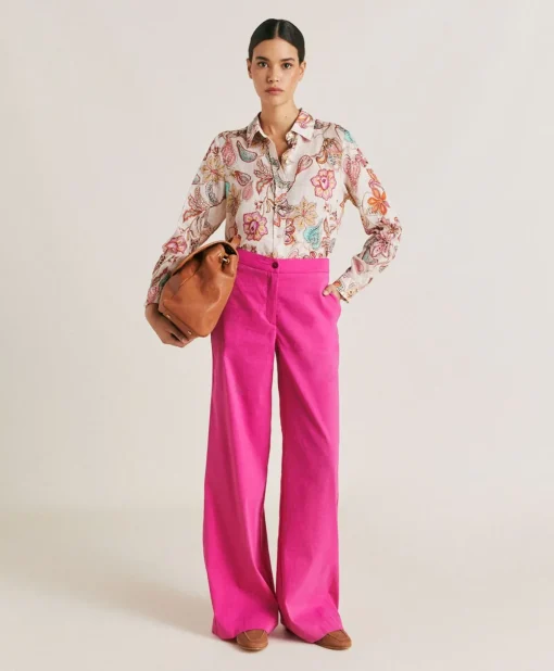 Camicia Estreta In Viscosa Lino - Rosa Multicolor