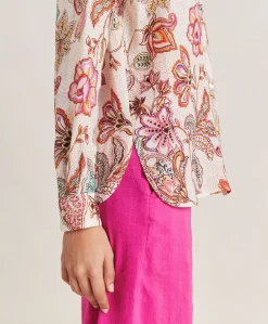 Camicia Estreta In Viscosa Lino - Rosa Multicolor