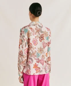 Camicia Estreta In Viscosa Lino - Rosa Multicolor
