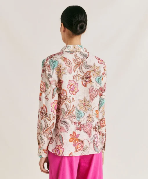 Camicia Estreta In Viscosa Lino - Rosa Multicolor
