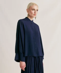 Camicia Franklin In Acetato Seta - Blu Notte