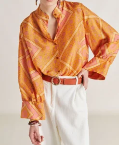 Camicia Franklin In Haboutai Di Seta - Arancio/Fucsia
