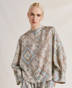 Camicia Franklin In Haboutai Di Seta - Panna/Polveroso