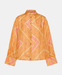 Camicia Franklin In Haboutai Di Seta - Arancio/Fucsia