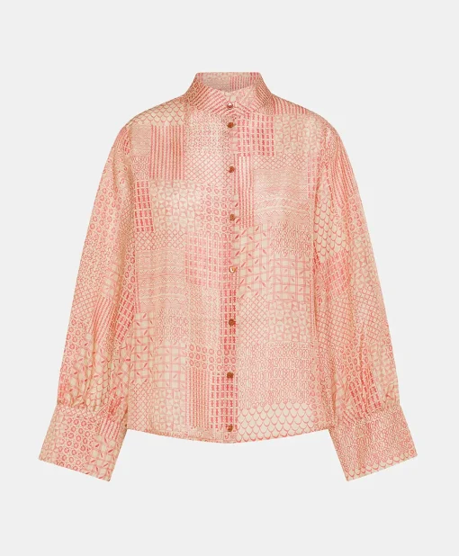 Camicia Franklin In Haboutai Di Seta - Panna/Corallo