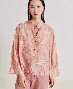Camicia Franklin In Haboutai Di Seta - Panna/Corallo