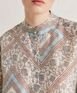 Camicia Franklin In Haboutai Di Seta - Panna/Polveroso