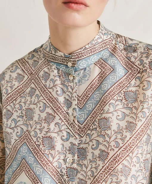 Camicia Franklin In Haboutai Di Seta - Panna/Polveroso