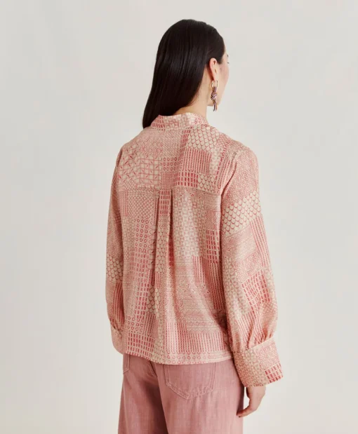 Camicia Franklin In Haboutai Di Seta - Panna/Corallo