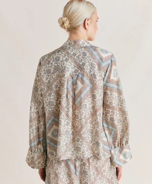 Camicia Franklin In Haboutai Di Seta - Panna/Polveroso