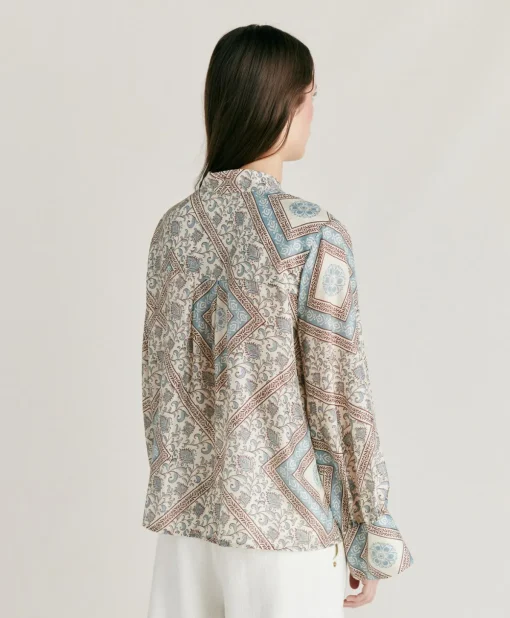 Camicia Franklin In Haboutai Di Seta - Panna/Polveroso
