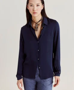 Camicia Meudon In Seta Unita - Blu Notte