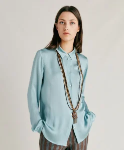 Camicia Meudon In Seta Unita - Ceruleo