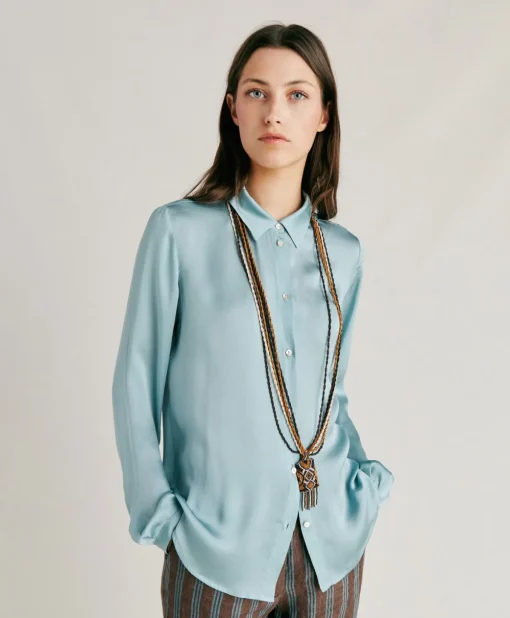Camicia Meudon In Seta Unita - Ceruleo