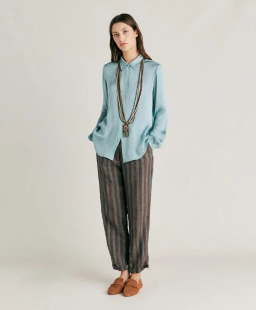 Camicia Meudon In Seta Unita - Ceruleo
