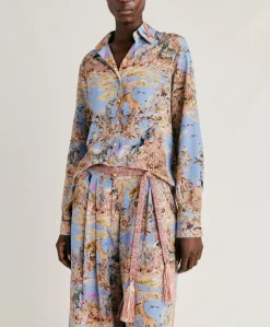 Camicia Shirt In Crepe De Chine - Ceruleo Multicolor
