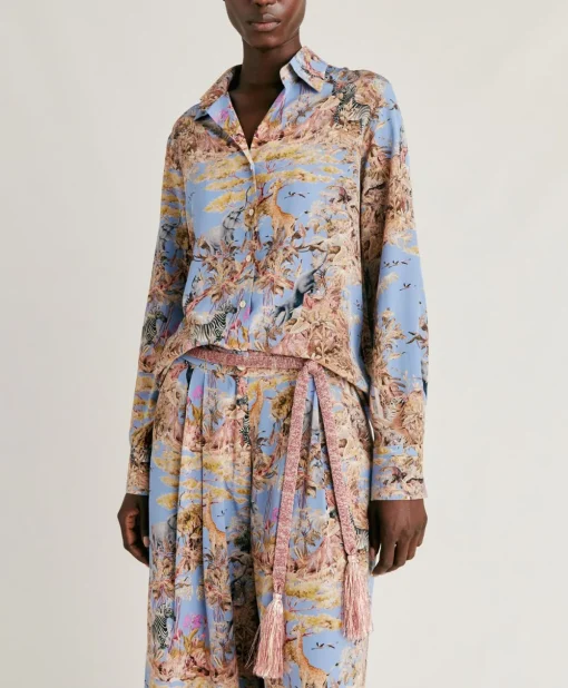 Camicia Shirt In Crepe De Chine - Ceruleo Multicolor
