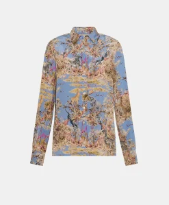 Camicia Shirt In Crepe De Chine - Ceruleo Multicolor