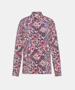 Camicia Shirt In Crepe De Chine - Panna/Violaceo