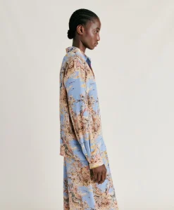 Camicia Shirt In Crepe De Chine - Ceruleo Multicolor