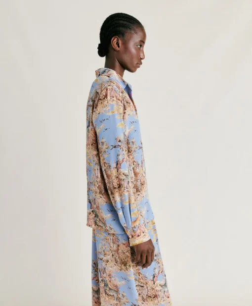 Camicia Shirt In Crepe De Chine - Ceruleo Multicolor
