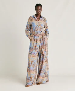 Camicia Shirt In Crepe De Chine - Ceruleo Multicolor