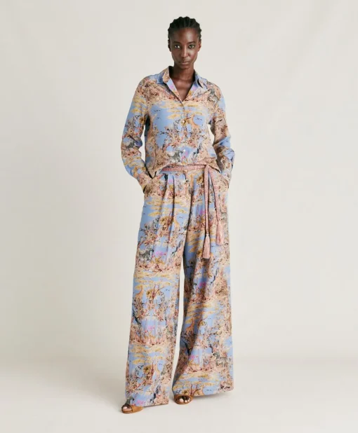 Camicia Shirt In Crepe De Chine - Ceruleo Multicolor
