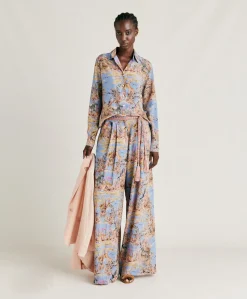 Camicia Shirt In Crepe De Chine - Ceruleo Multicolor