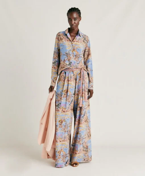 Camicia Shirt In Crepe De Chine - Ceruleo Multicolor