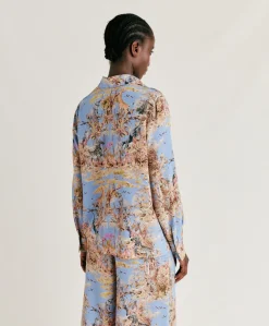 Camicia Shirt In Crepe De Chine - Ceruleo Multicolor