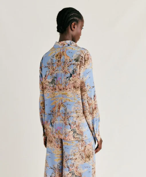 Camicia Shirt In Crepe De Chine - Ceruleo Multicolor
