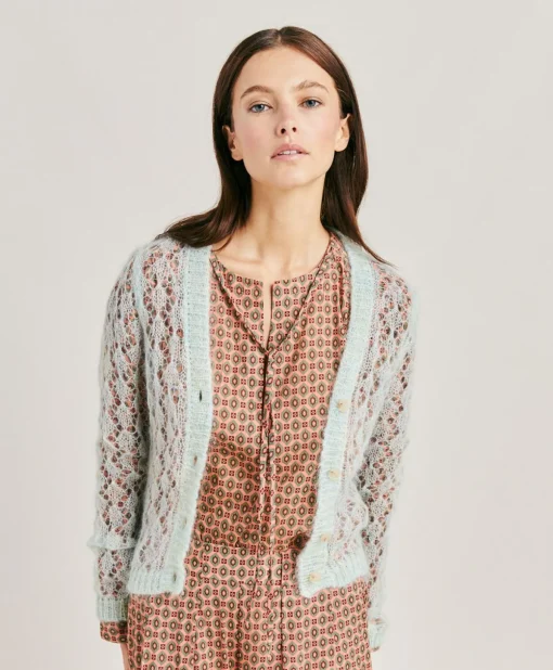 Cardigan Altea In Soft Mohair - Turchese