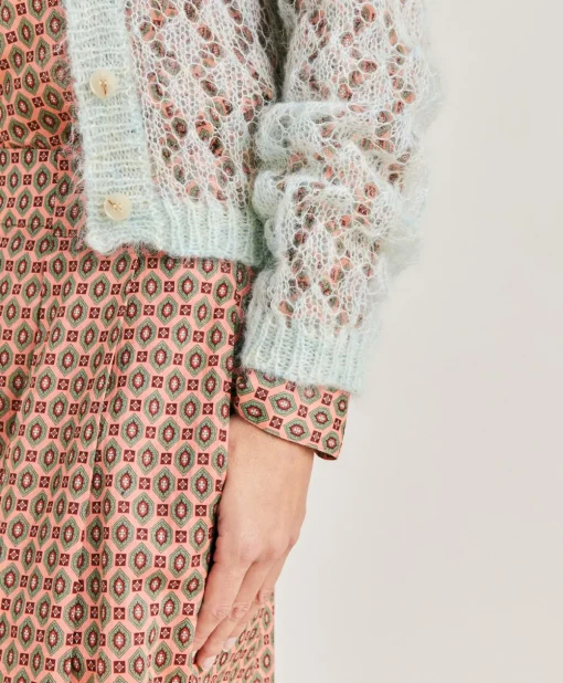Cardigan Altea In Soft Mohair - Turchese