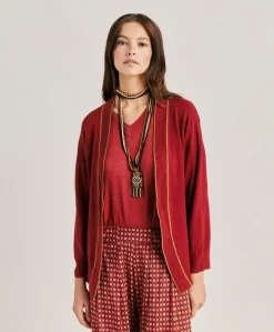 Cardigan Sandy In Lino Elasticizzato - Bordeaux