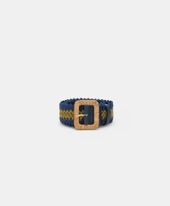 Cintura Malika Con Fibbia In Raffia - Blu/Oliva