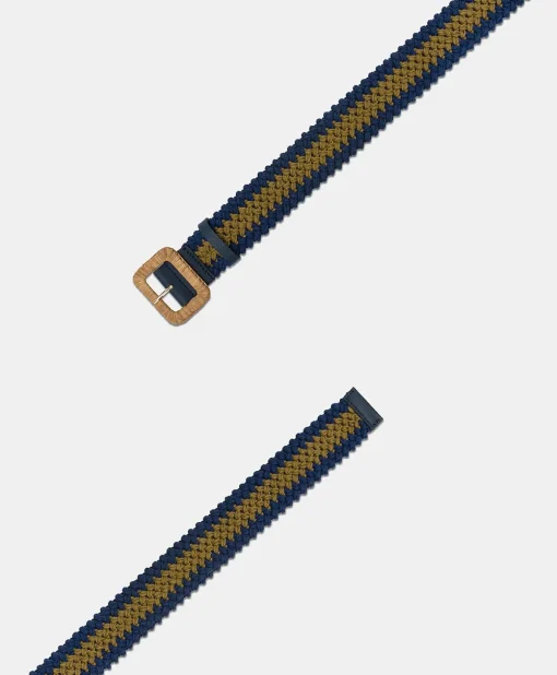 Cintura Malika Con Fibbia In Raffia - Blu/Oliva