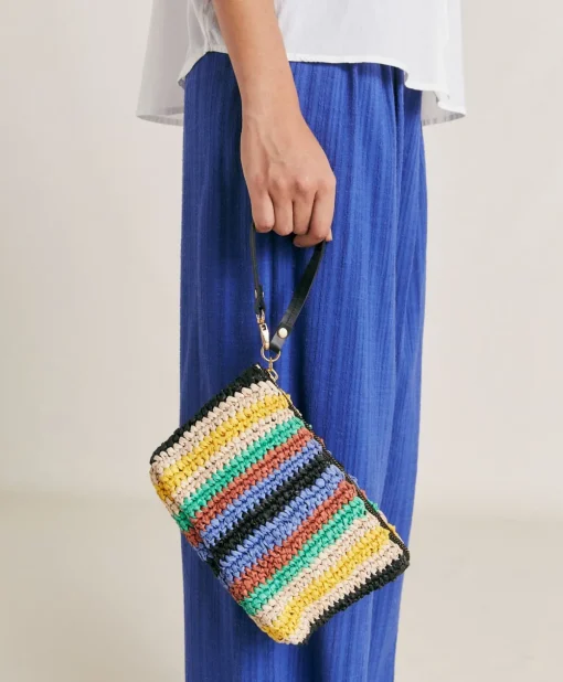 Clutch Yamir In Raffia A Righe - Multicolor