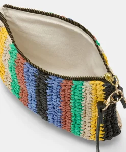 Clutch Yamir In Raffia A Righe - Multicolor