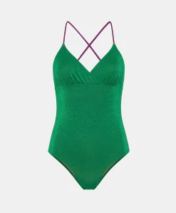 Costume Intero Summer In Jersey Lurex - Smeraldo/Ciclamino
