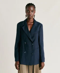 Giacca Clair In Viscosa Lino Elegante - Blu Notte