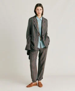 Giacca Dayton In Lino A Righe - Marrone/Acqua