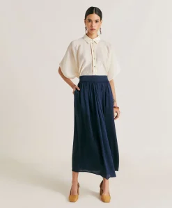 Gonna Nicolas In Acetato Seta - Blu Notte