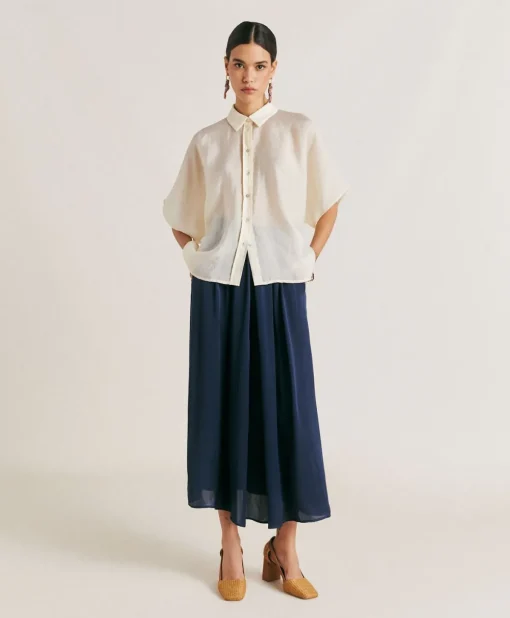Gonna Nicolas In Acetato Seta - Blu Notte