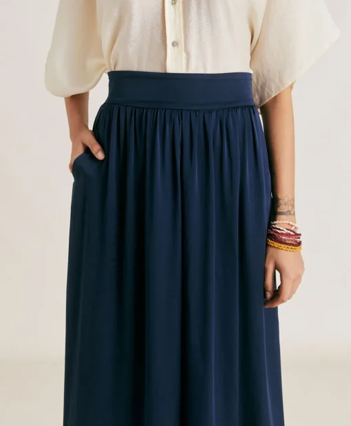 Gonna Nicolas In Acetato Seta - Blu Notte