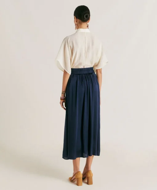Gonna Nicolas In Acetato Seta - Blu Notte