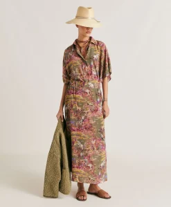 Gonna Olla In Crepe De Chine - Oliva Multicolor